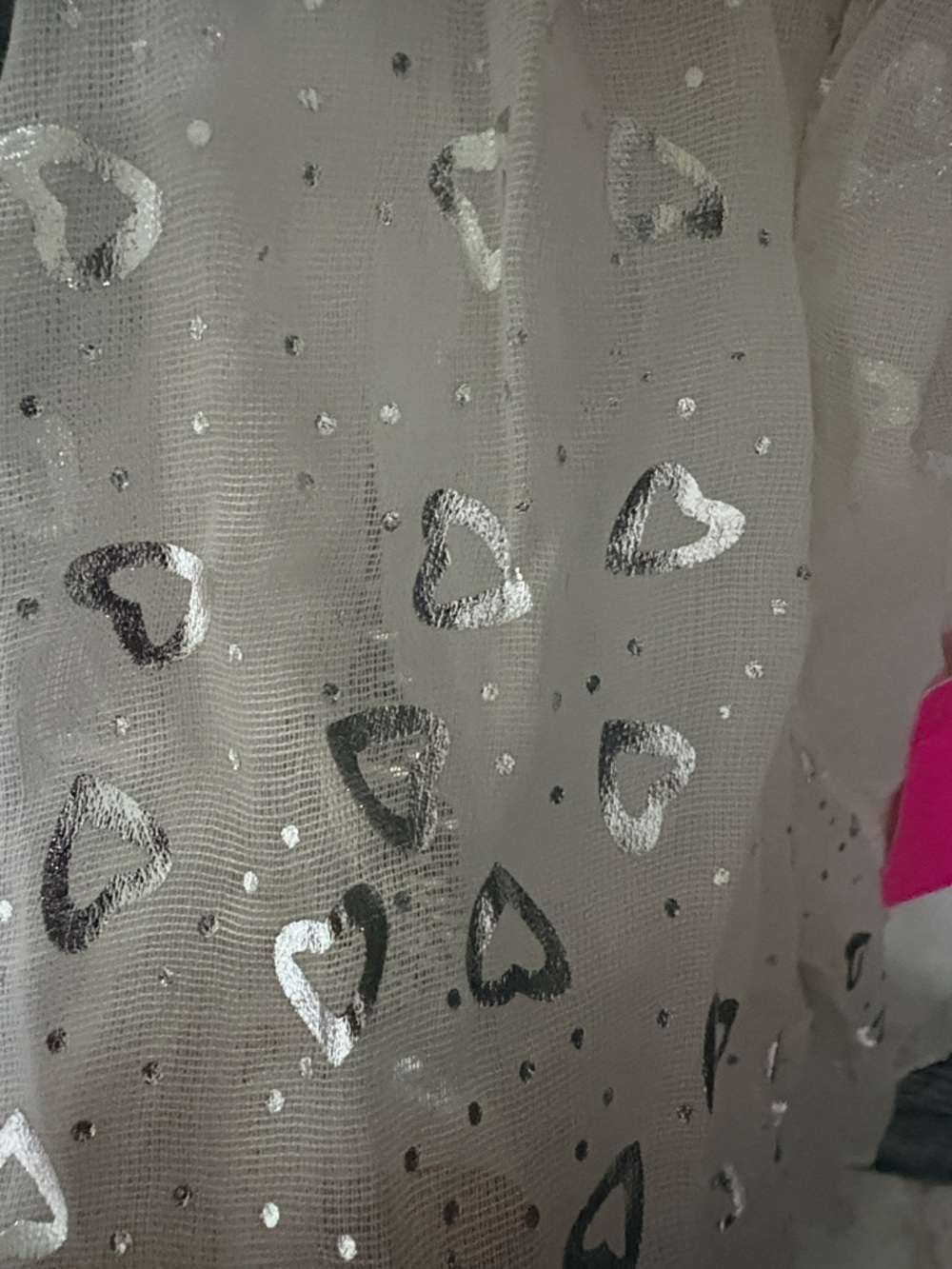 Betsey Johnson White Heart Print Scarf with Silver Foil Accents - Picture 4 of 4